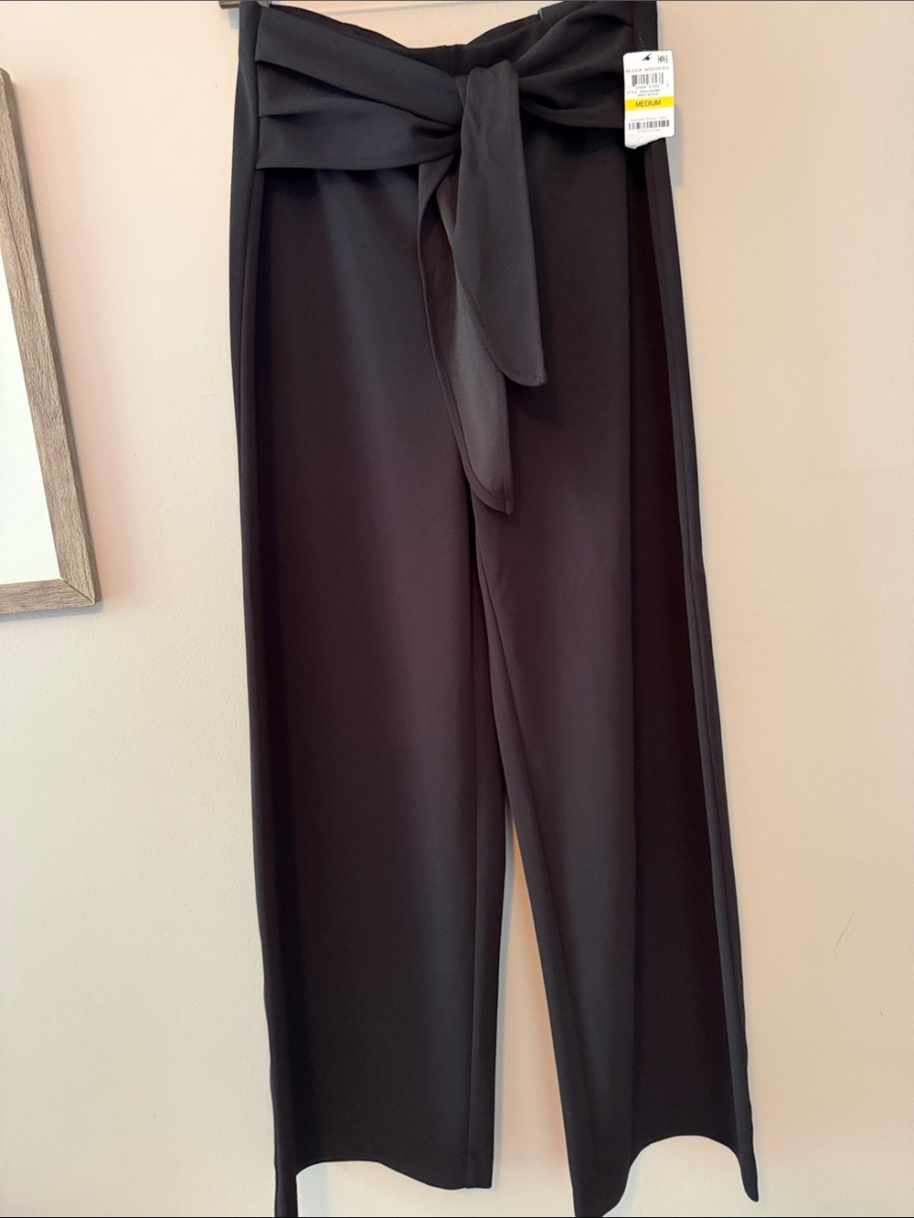 Wide-Leg Black Tie-Waist Pants